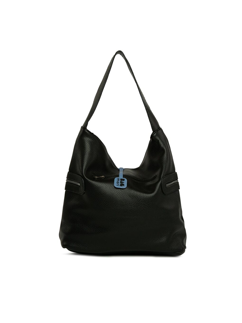 Siyah Dokulu Yan Fermuar Detaylı Salaş Çanta-2