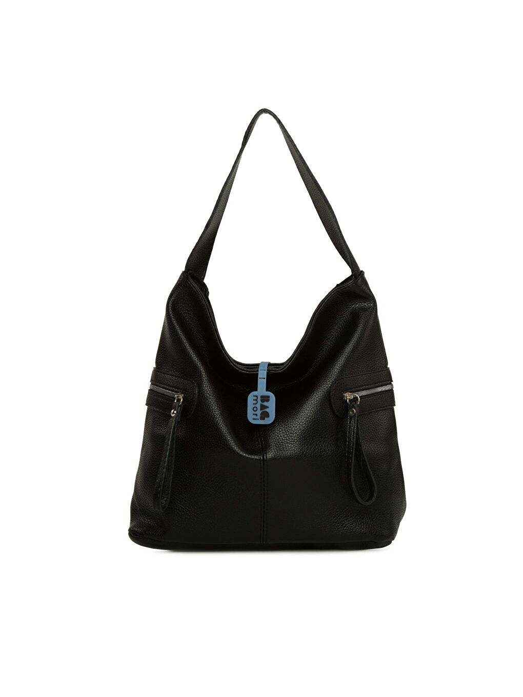 Siyah Dokulu Yan Fermuar Detaylı Salaş Çanta-3