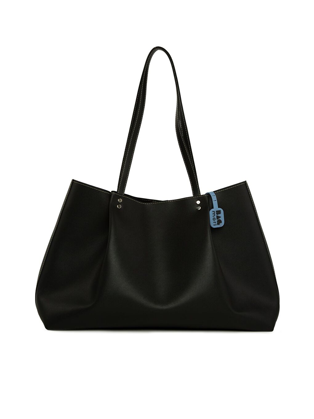 Siyah Kontrast Dikişli Pilili Maxi Boy Çanta