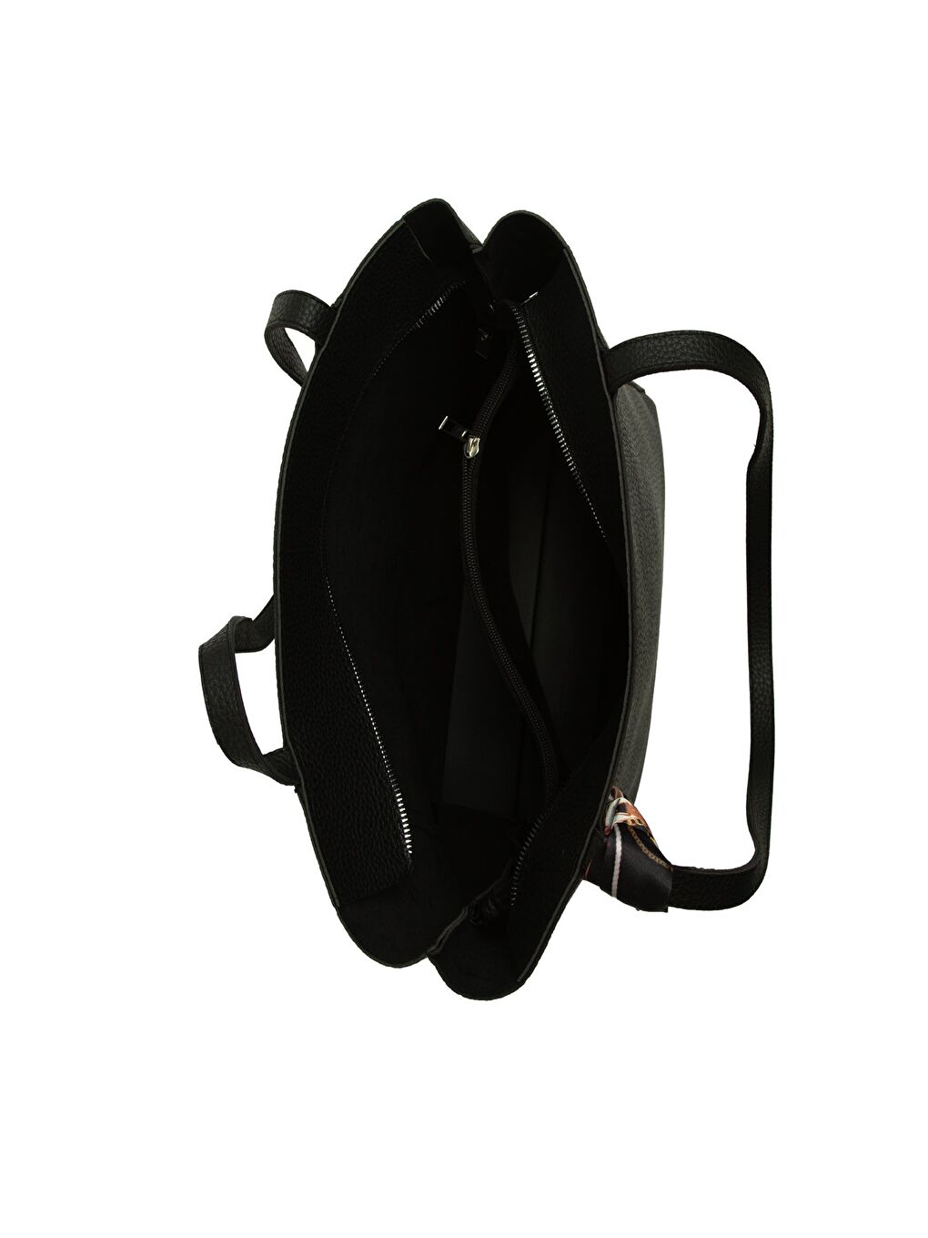 Siyah Üç Bölmeli Şallı Tote Çanta-3