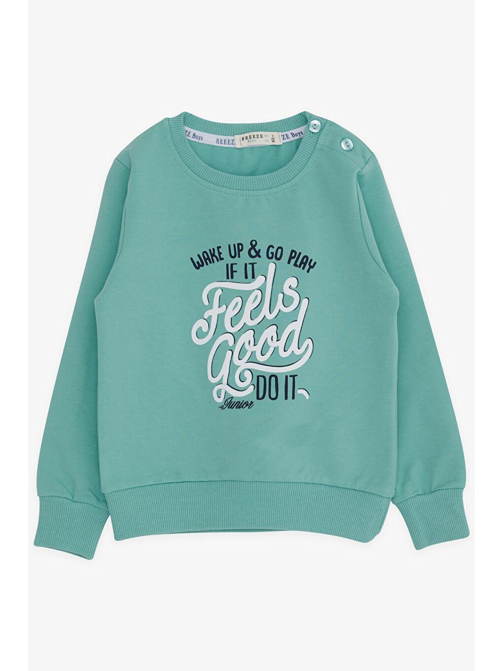 Breeze Açık Su Yeşili Erkek Bebek Sweatshirt Yazı Baskılı Mint Yeşili (2 Yaş)