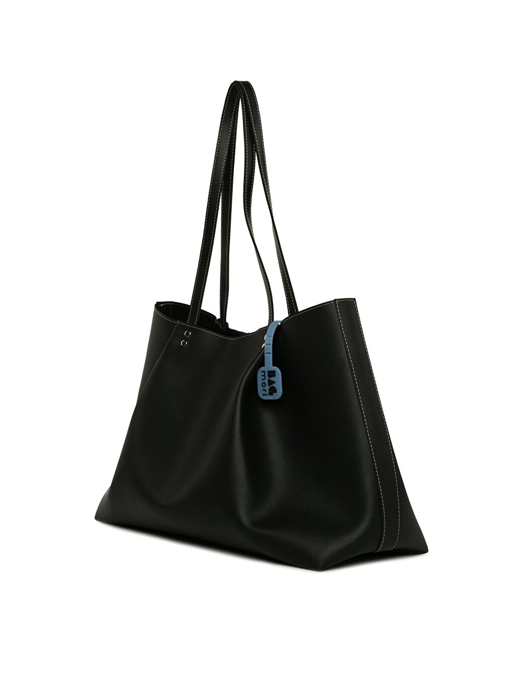 Siyah Kontrast Dikişli Pilili Maxi Boy Çanta-1