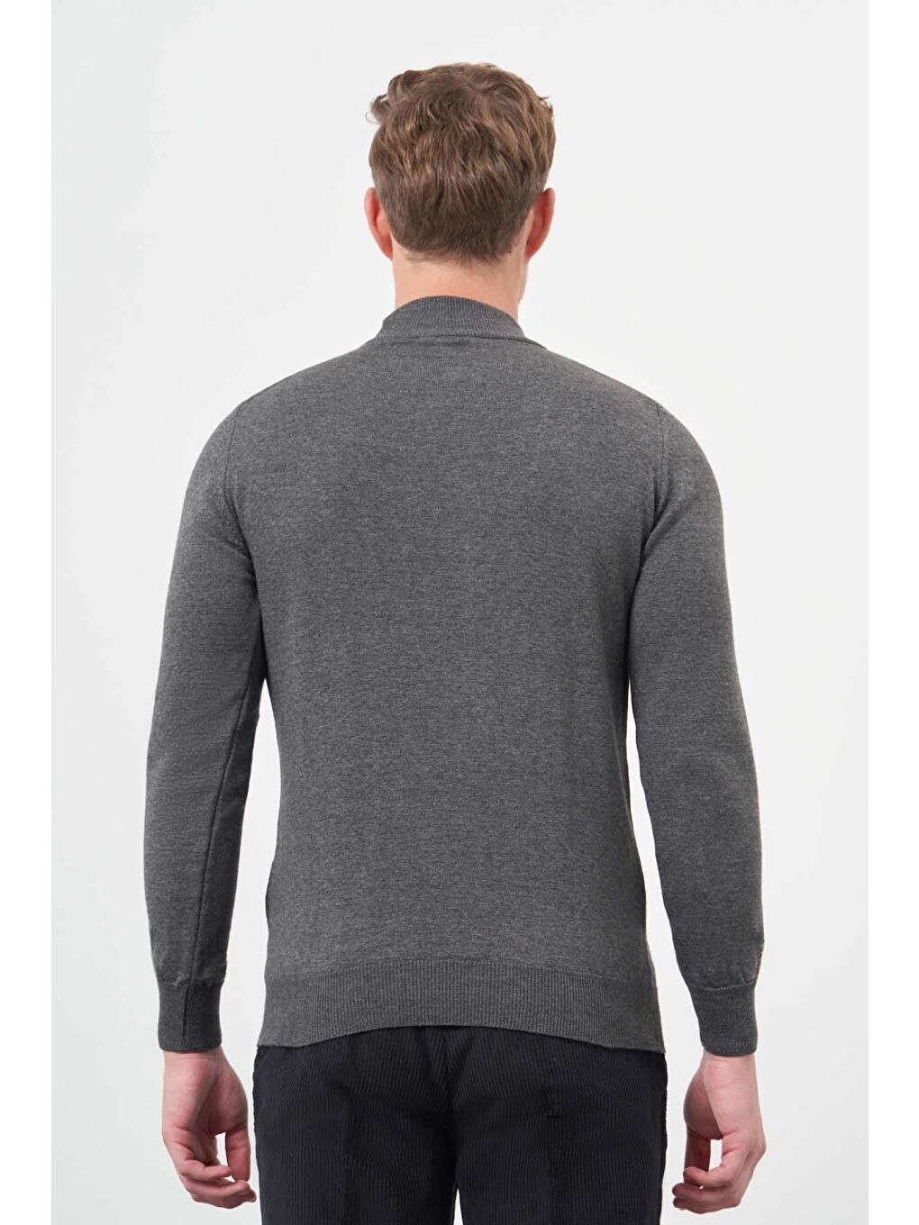 Gri Füme Uzun Kol Düz Örme Yarım Balıkçı Yaka Classic Comfort Fit Triko 1012245001-4