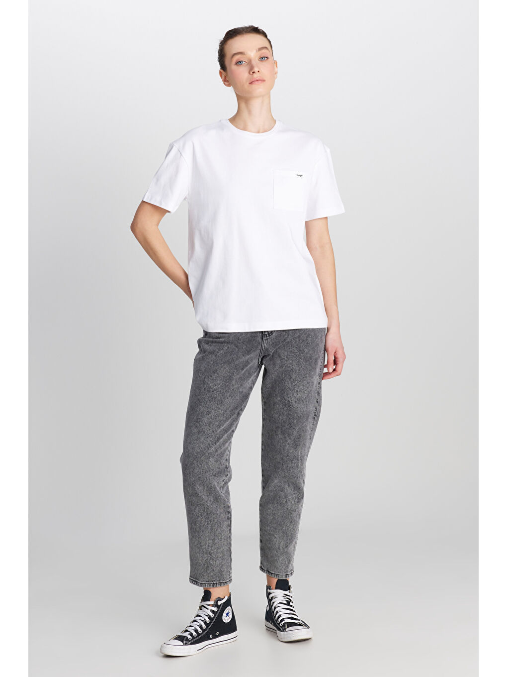 %100 Pamuk Regular Fit Normal Kesim Bisiklet Yaka Cep Detaylı Kırık Beyaz Tişört-2