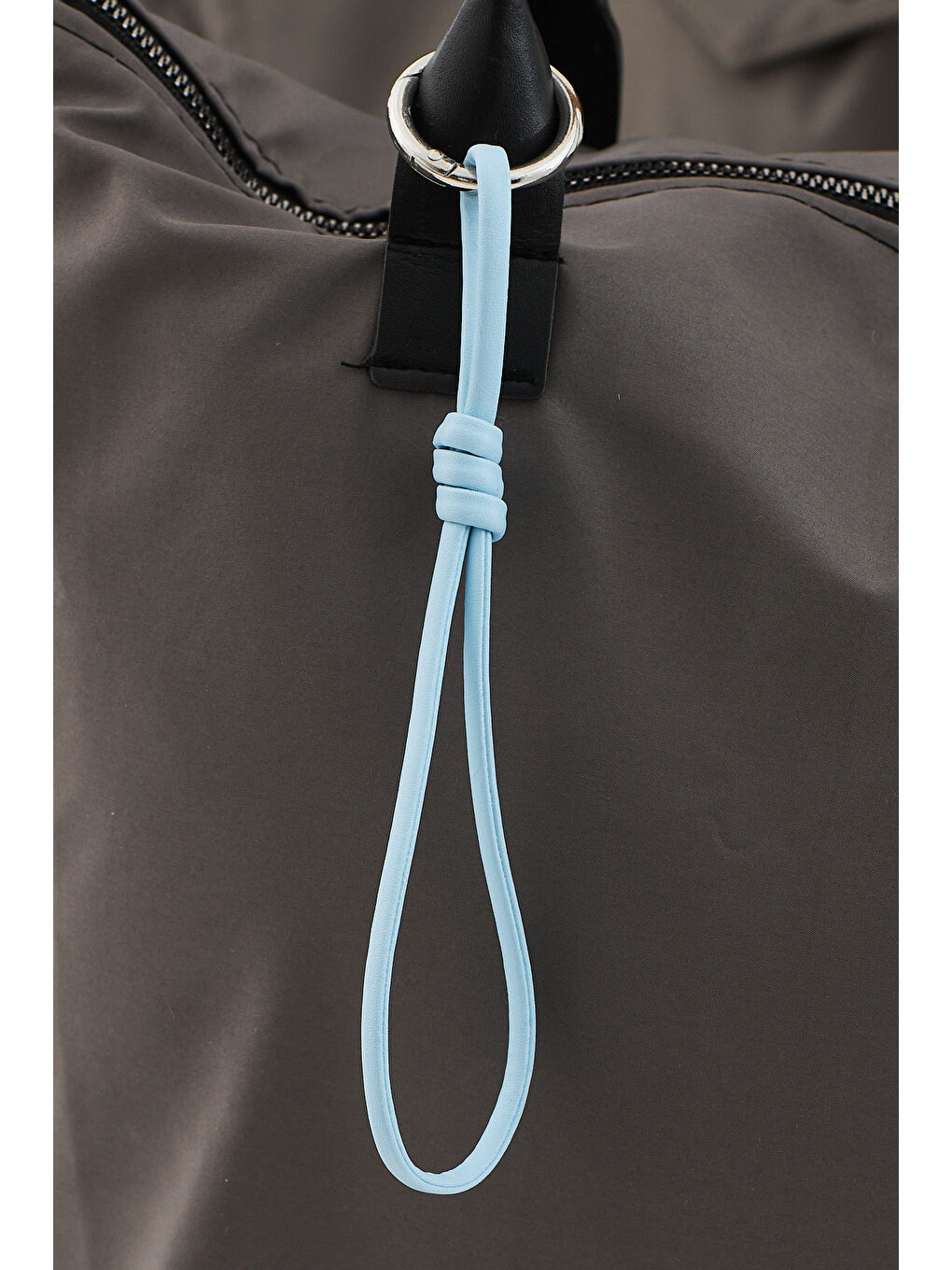 Gri Kadın Füme Fermuarlı Kumaş Saplı Omuz Çantası-3