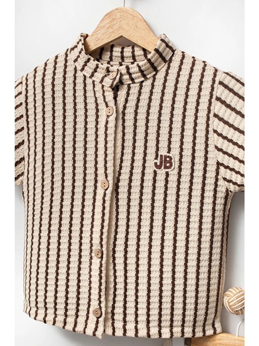 Kahverengi Erkek Çocuk Çizgili Triko Gömlek Pantolon 2’li Takım 3712-3
