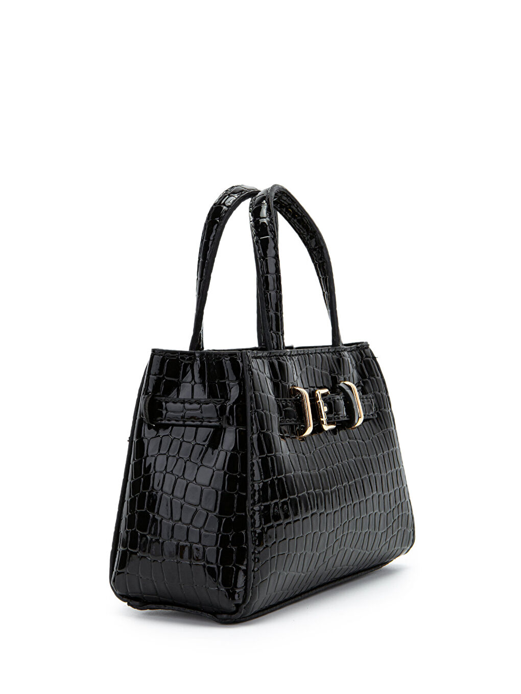 Kemer Detaylı Mini Nadia Kadın Çapraz Çanta Siyah Croco-1