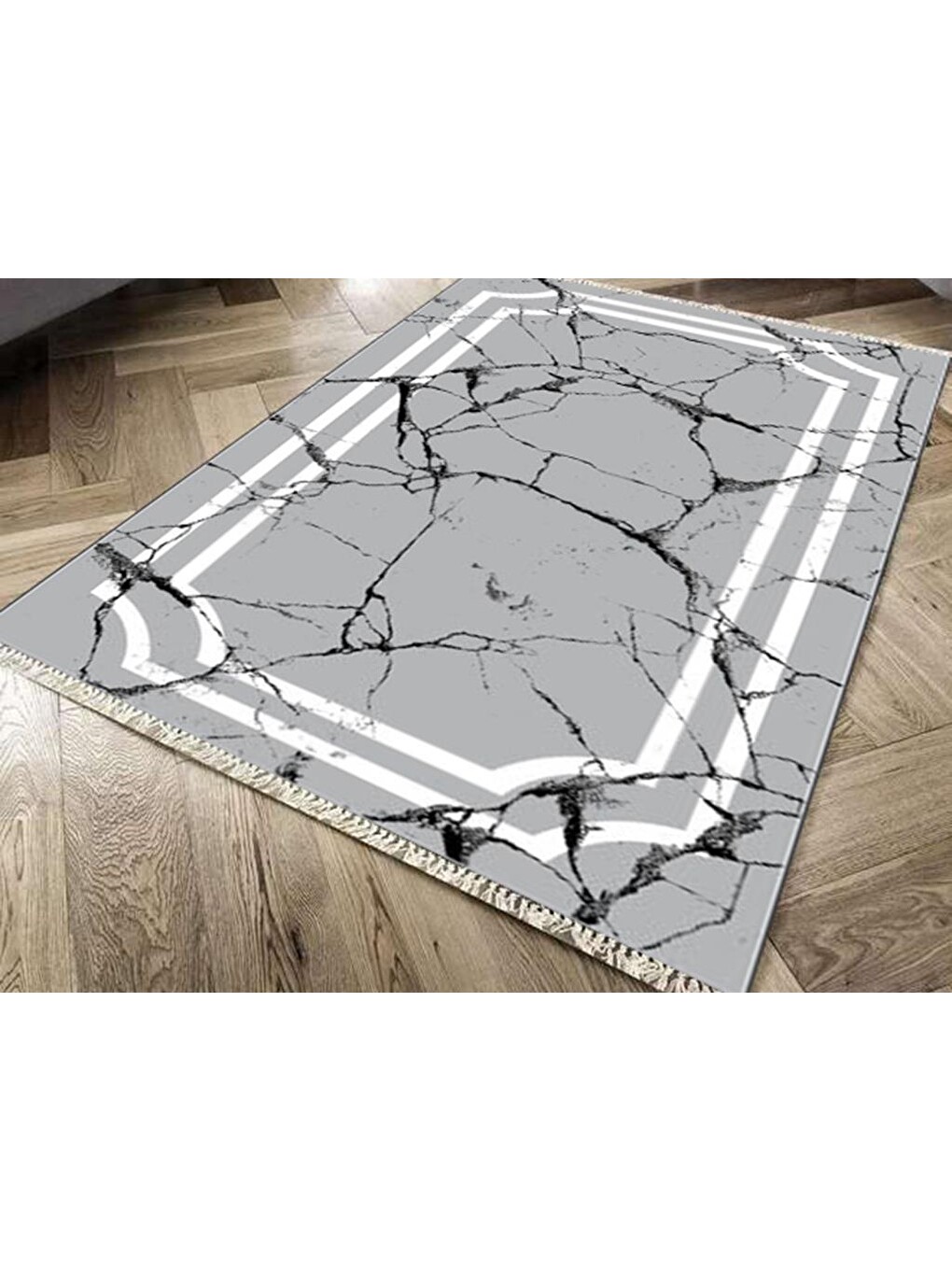 Kaymaz Taban Dijital Baskı Kadife Halı Linear Stone Gri 150x220 Cm