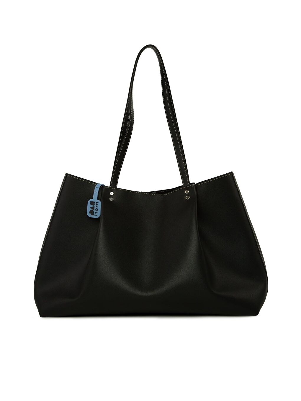 Siyah Kontrast Dikişli Pilili Maxi Boy Çanta-2