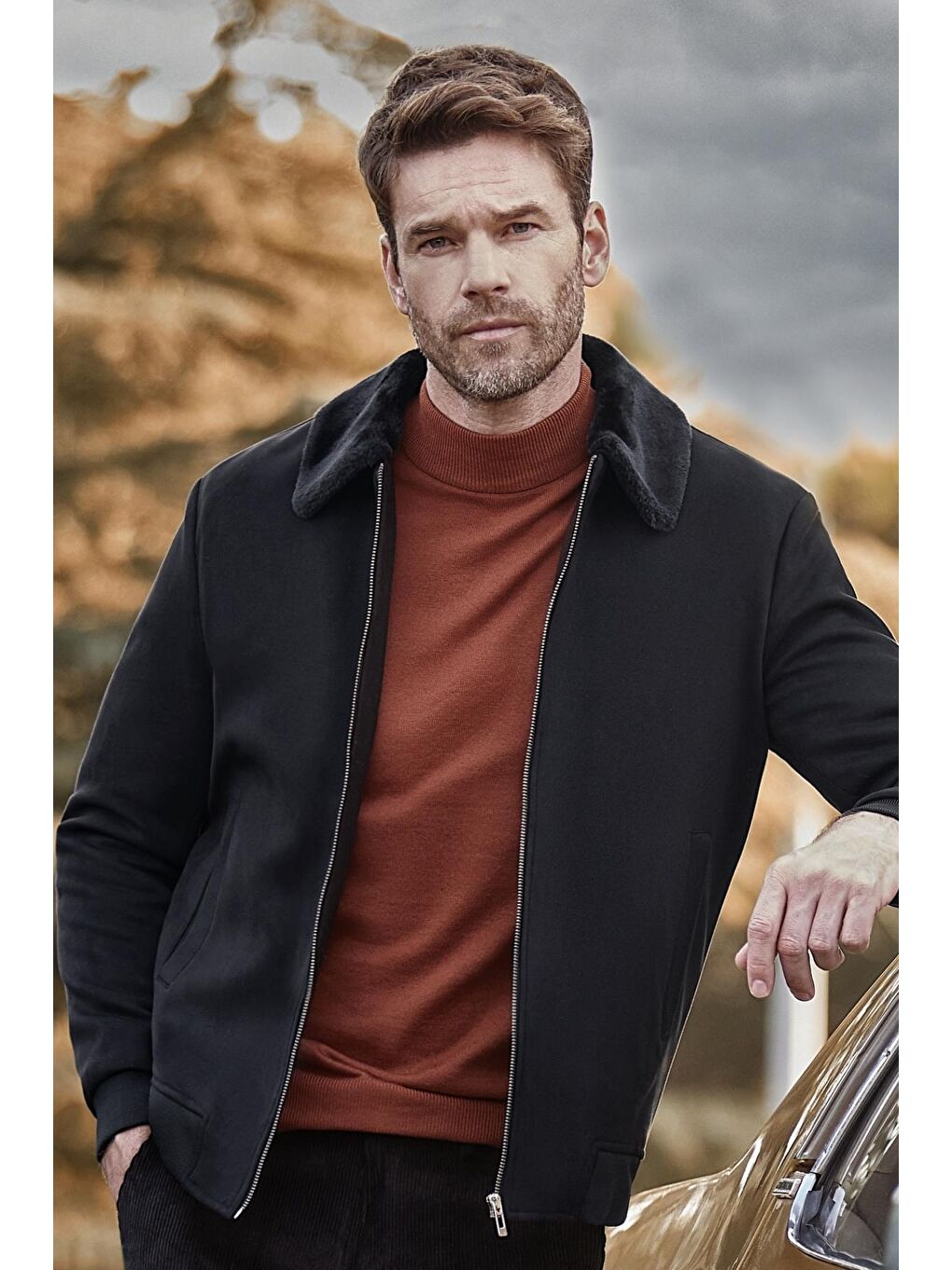 Kahverengi Kiremit Uzun Kol Düz Örme Yarım Balıkçı Yaka Classic Comfort Fit Triko 1012245001