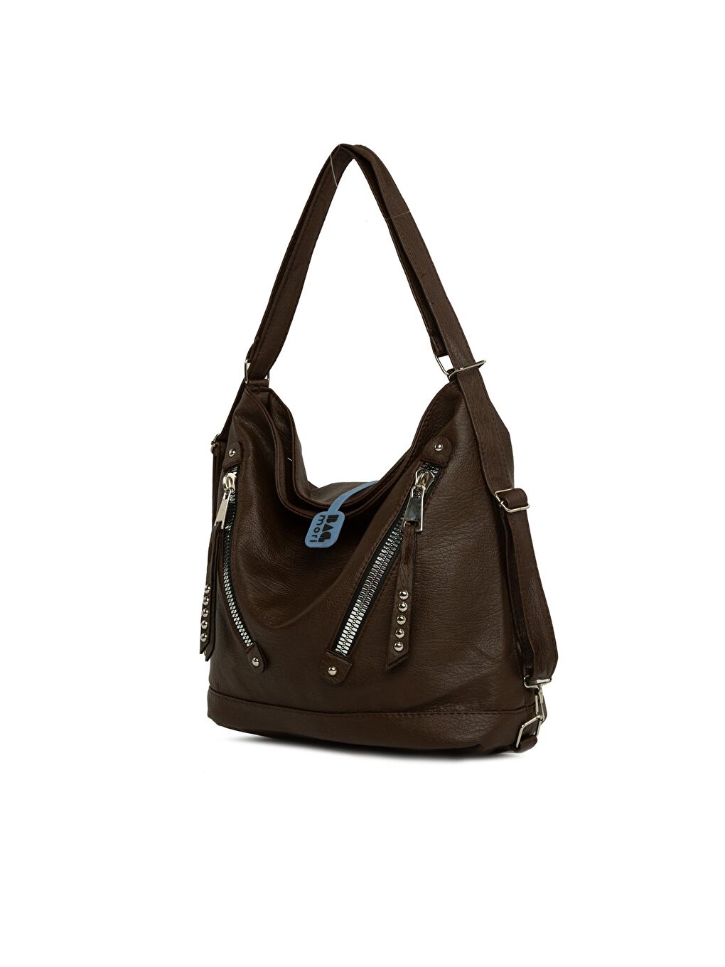 Kahverengi Yumuşak Dokulu Çift Çapraz Fermuarlı Askılı ve Sırt Salaş Çanta-1