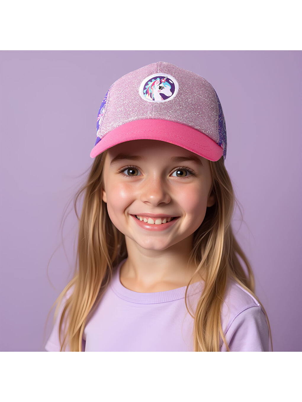 Ayris 7-10 Yaş Kız Şapkası - Temalı, Simli, Pembe-Mor, Ayarlanabilir Yazlık-4