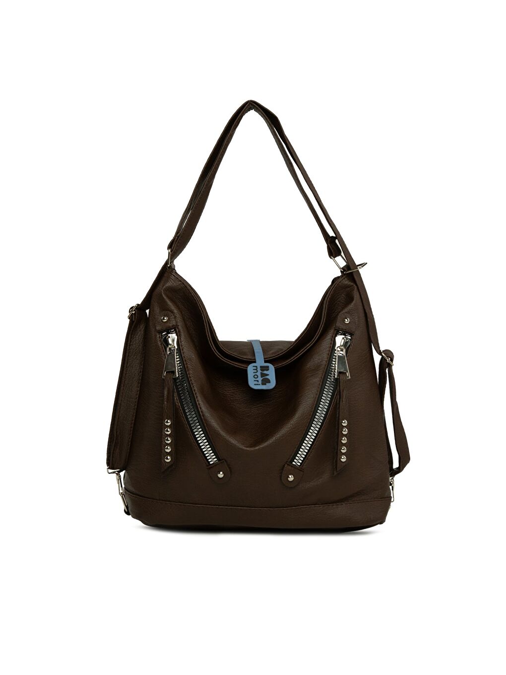 Kahverengi Yumuşak Dokulu Çift Çapraz Fermuarlı Askılı ve Sırt Salaş Çanta-3