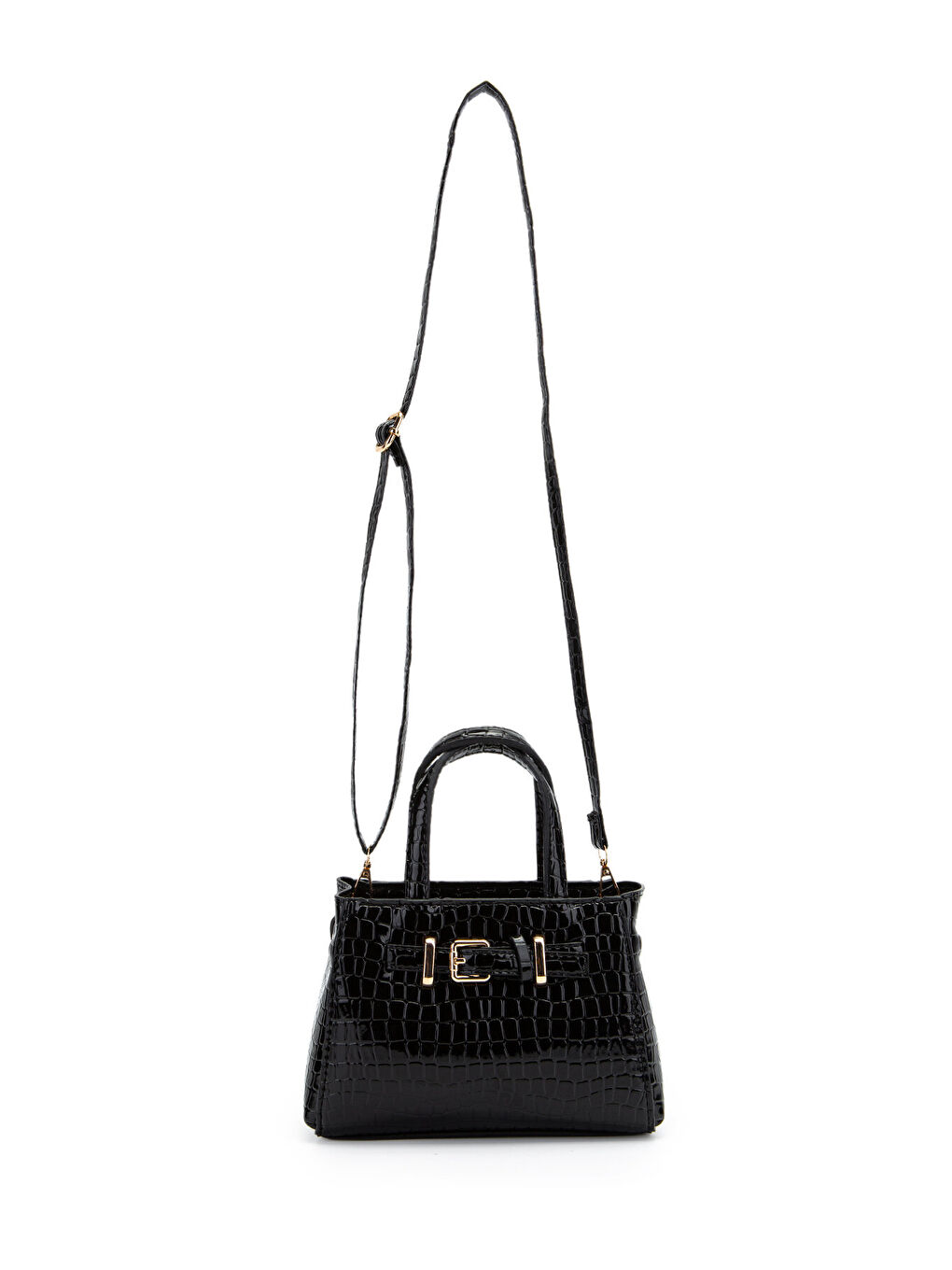 Kemer Detaylı Mini Nadia Kadın Çapraz Çanta Siyah Croco-3