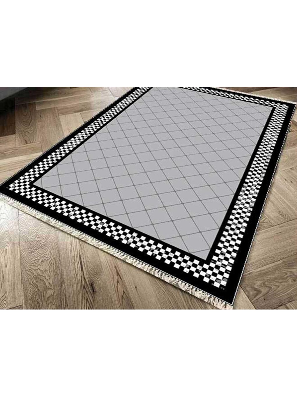 Kaymaz Taban Dijital Baskı Kadife Halı Dama Gri 150x220 Cm