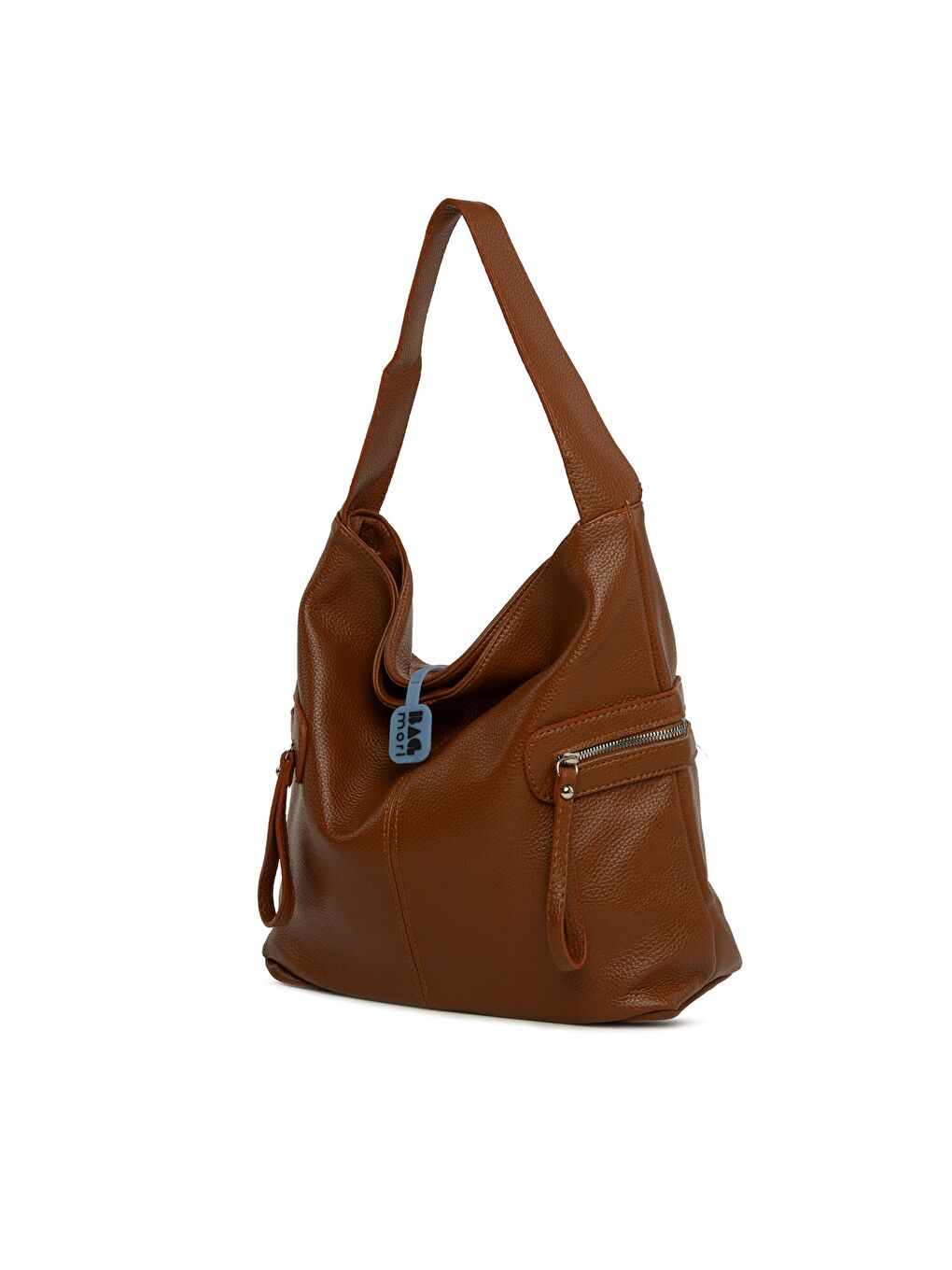 Kahverengi Dokulu Yan Fermuar Detaylı Salaş Çanta-1