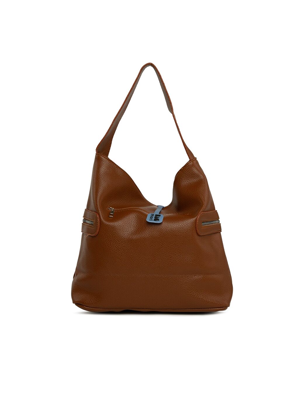 Kahverengi Dokulu Yan Fermuar Detaylı Salaş Çanta-2