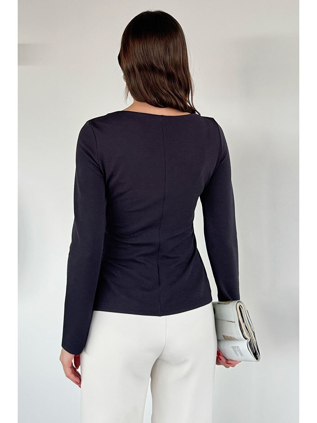 Lacivert Kadın Tokalı Bluz-3