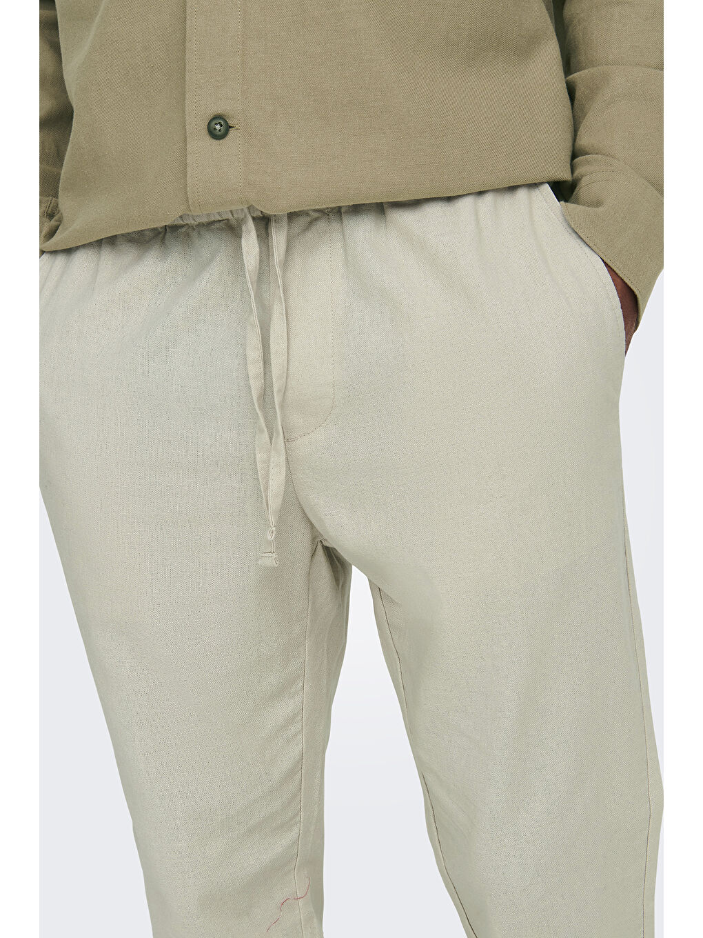Bej Onslinus Keten ve Pamuk Karışımlı Tapered Fit Daralan Paça Pantolon 22024966-3