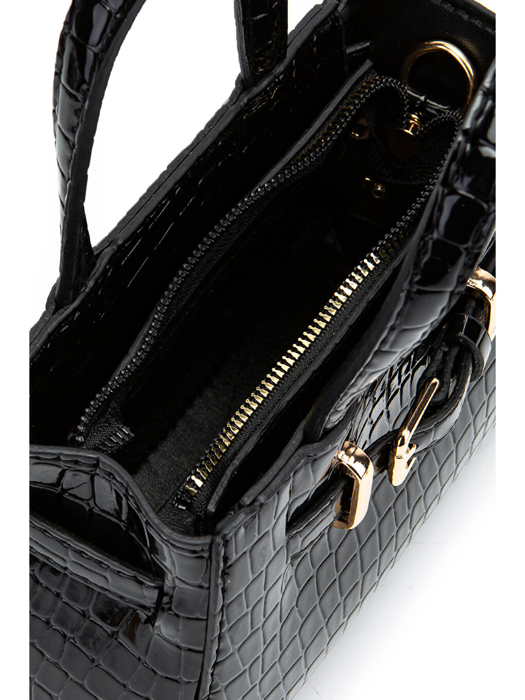Kemer Detaylı Mini Nadia Kadın Çapraz Çanta Siyah Croco-5