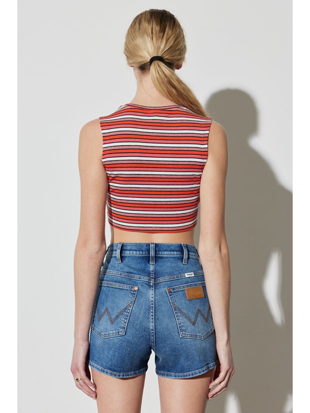 Karışık Regular Fit Normal Kesim Bisiklet Yaka Kolsuz Çizgili Crop Bluz-5