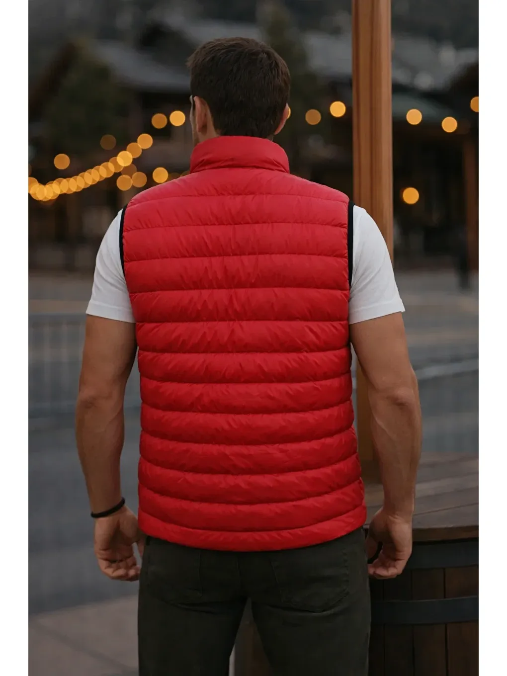 Erkek Astarlı Kışlık Cepli Fermuarlı Kırmızı Şişme Yelek-4