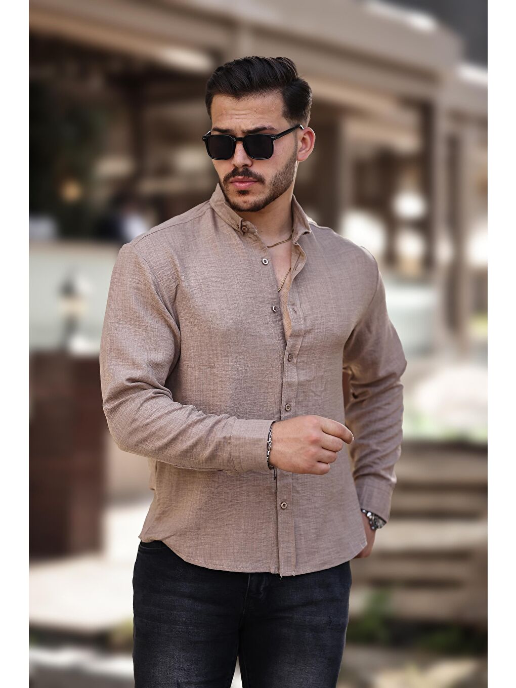 Miron Camel Kamel Düz Aerobin Kumaş Uzun Kollu Regular Fit Gömlek- 2425 - 2