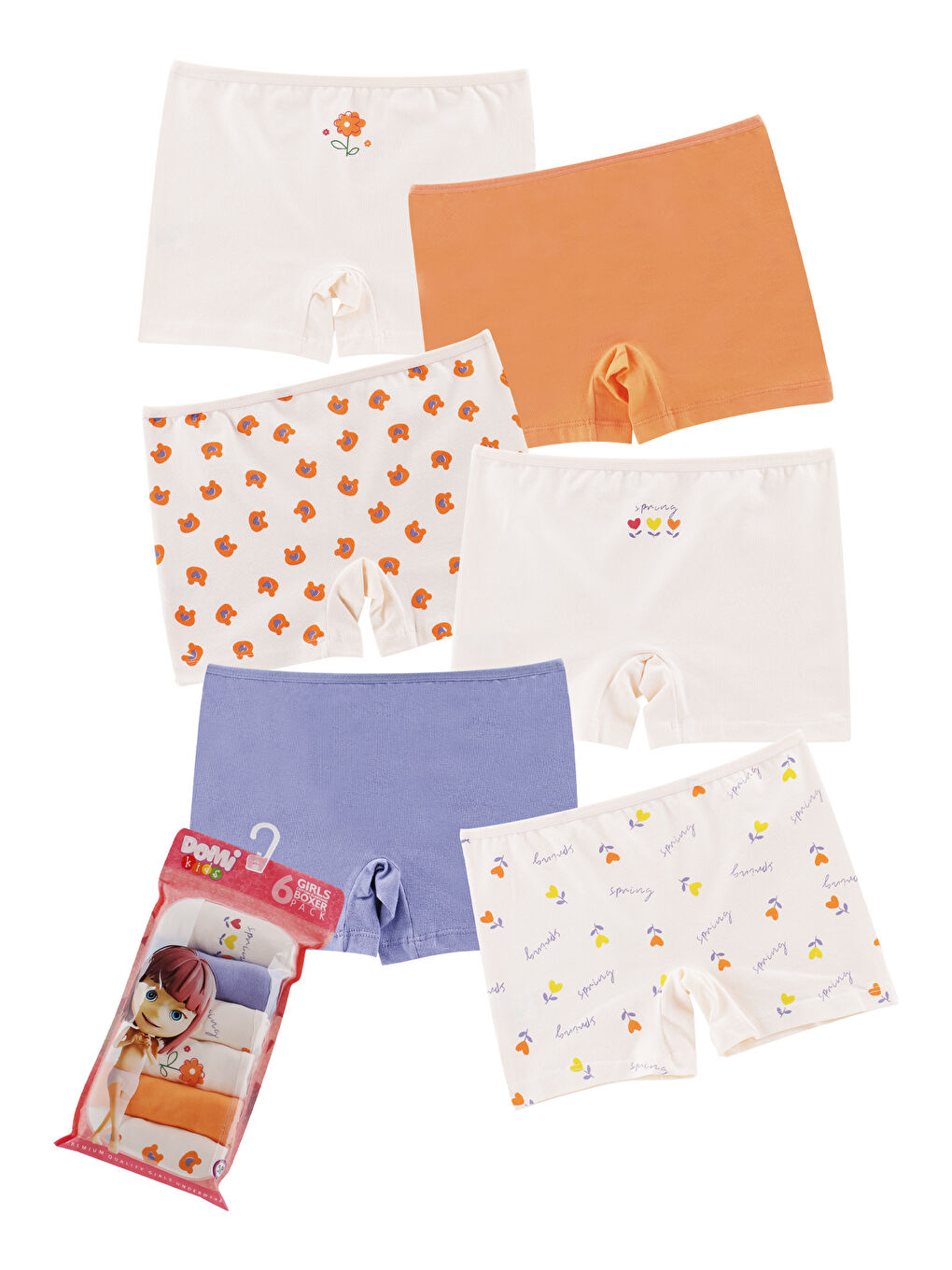 Karışık Kız Çocuk Pembe Pamuklu Boxer 6'lı Paket