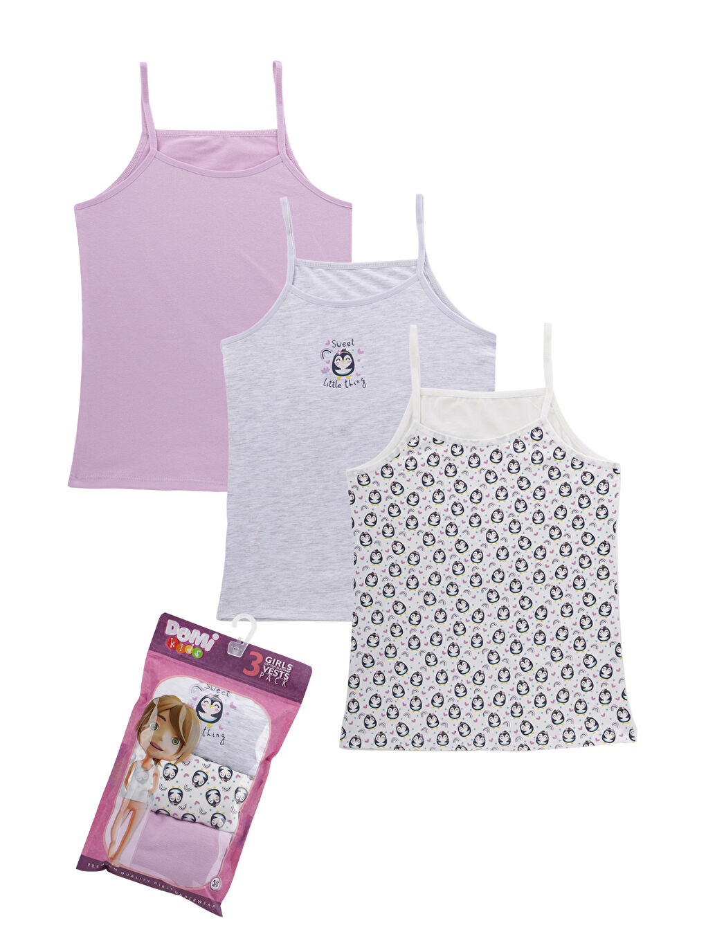Karışık Kız Çocuk Baskılı Pamuklu Atlet 3'lü Paket