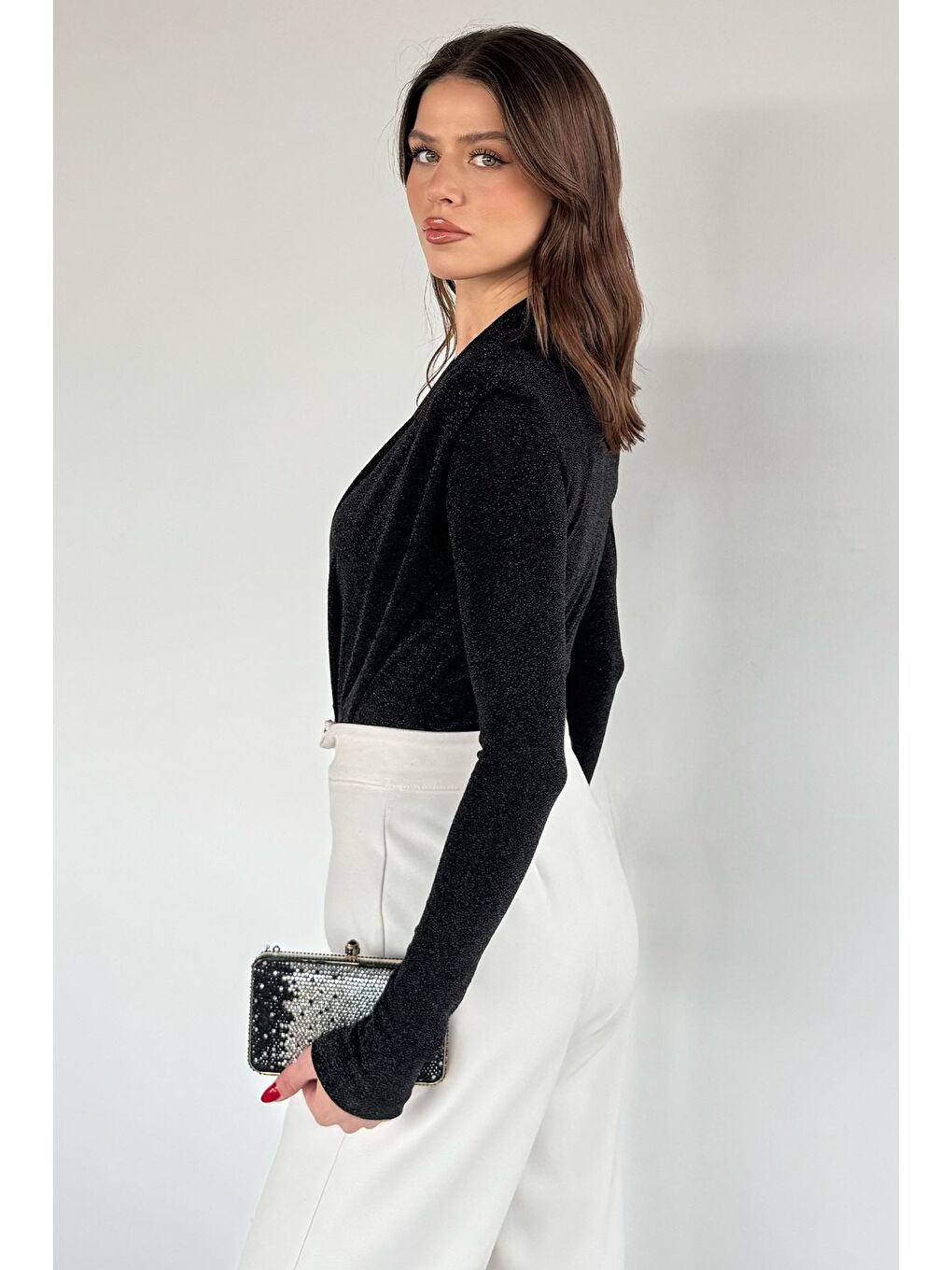 Siyah Kadın Simli Zıbınlı Bluz-3