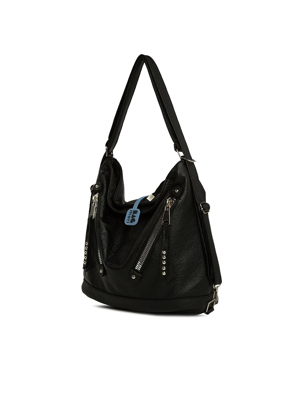 Siyah Yumuşak Dokulu Çift Çapraz Fermuarlı Askılı ve Sırt Salaş Çanta-1