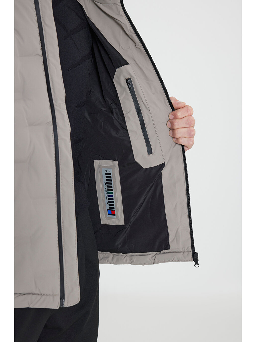 Bej Erkek Vizon Standart Fit Normal Kesim Kapüşonlu Desenli Mont-3