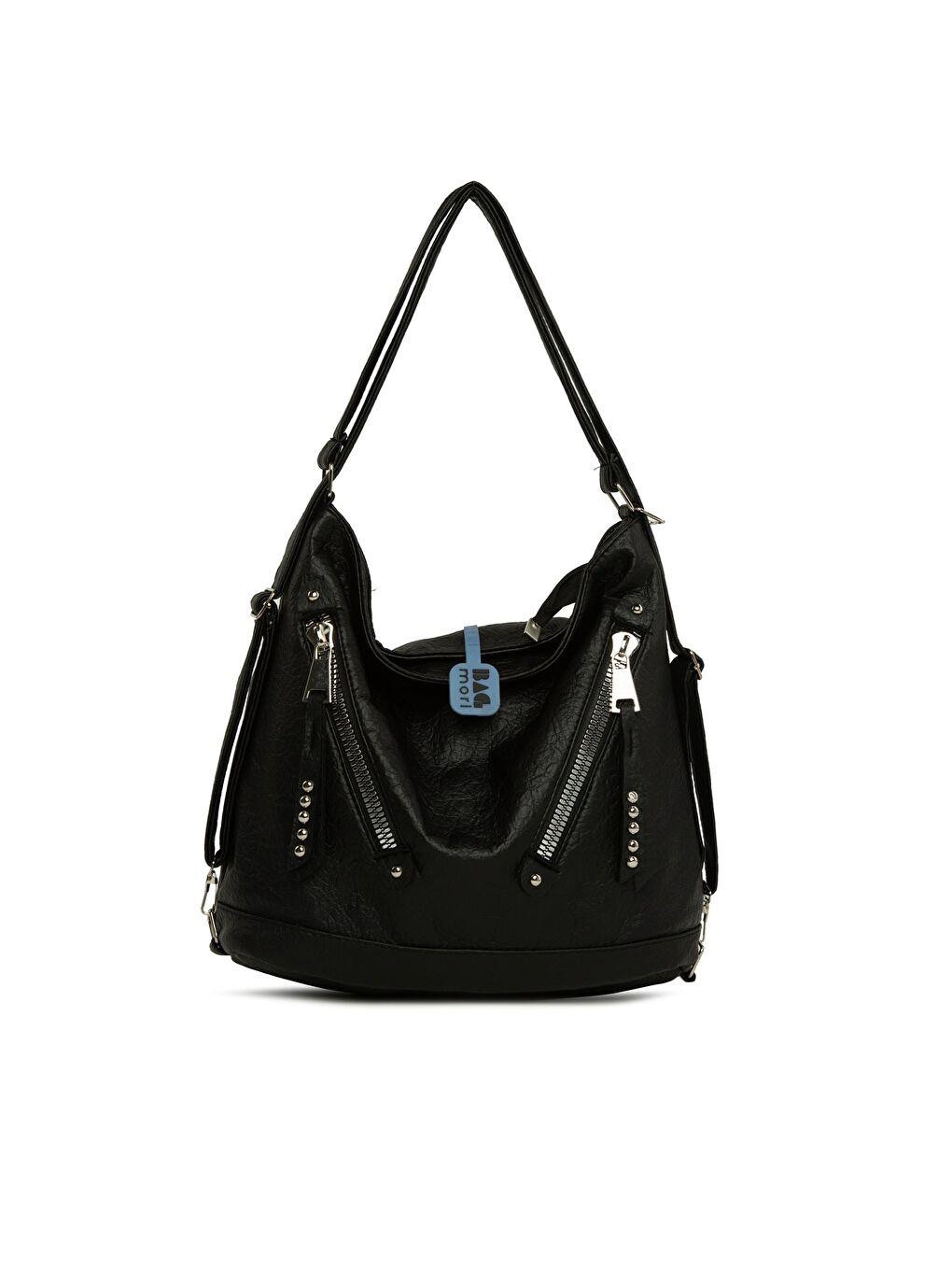 Siyah Yumuşak Dokulu Çift Çapraz Fermuarlı Askılı ve Sırt Salaş Çanta-3