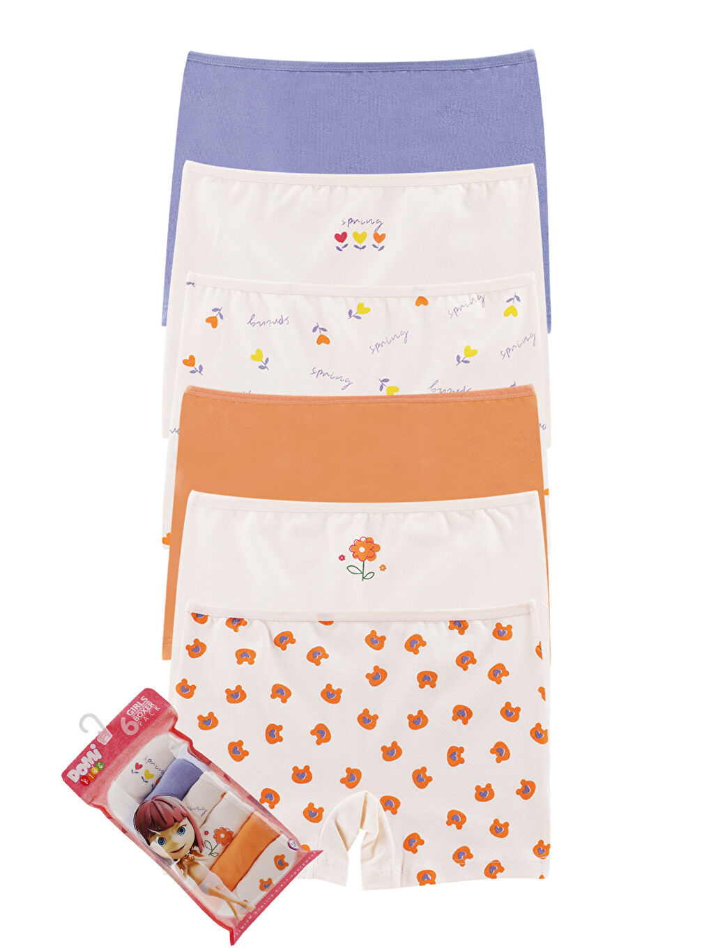 Karışık Kız Çocuk Pembe Pamuklu Boxer 6'lı Paket-1
