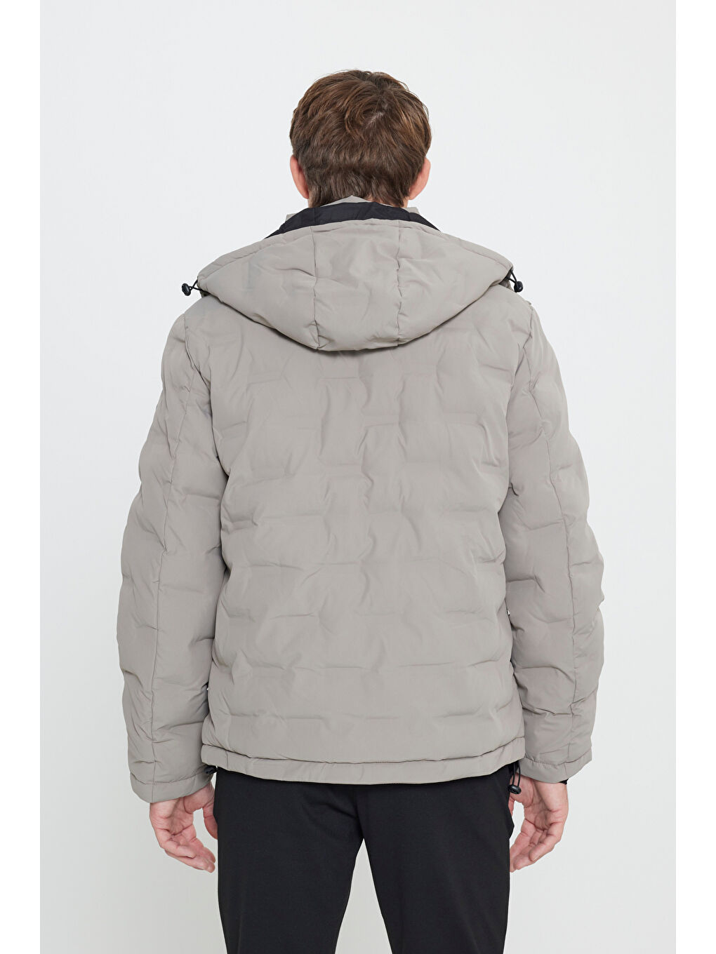 Bej Erkek Vizon Standart Fit Normal Kesim Kapüşonlu Desenli Mont-6