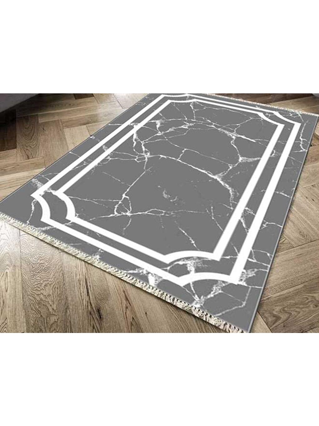 Kaymaz Taban Dijital Baskı Kadife Halı Linear Stone Antrasit 180x280 Cm