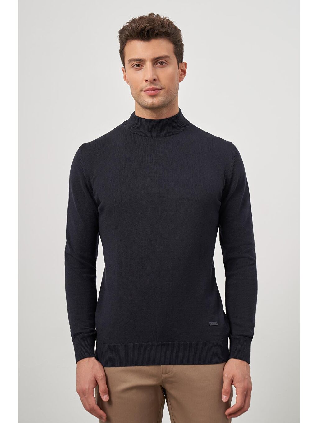 Koyu Lacivert Uzun Kol Düz Örme Yarım Balıkçı Yaka Classic Comfort Fit Triko 1012245001-4