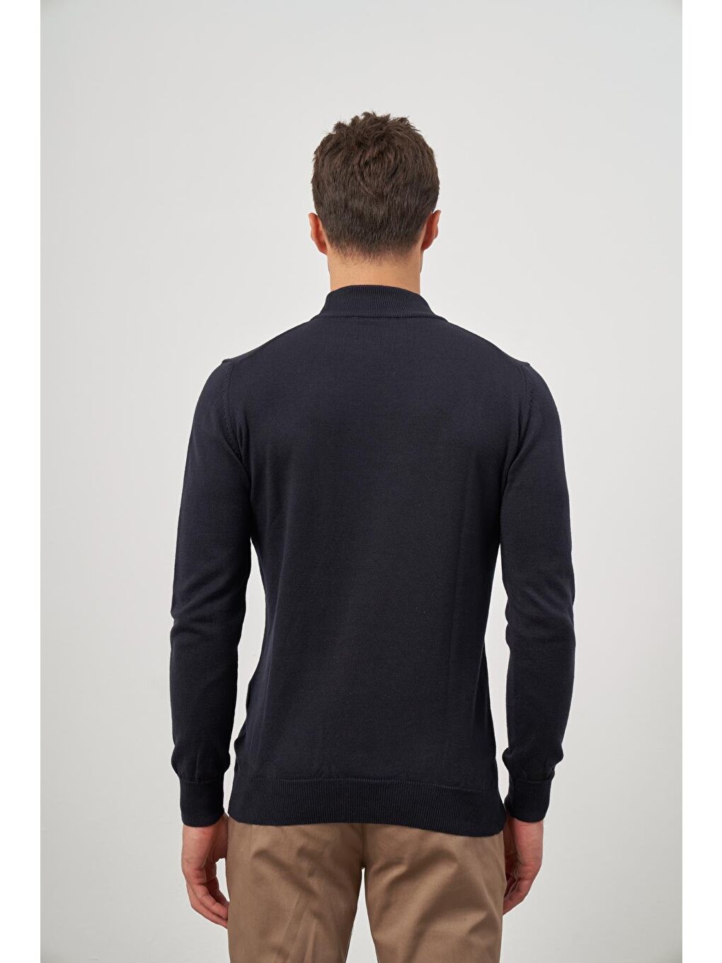 Koyu Lacivert Uzun Kol Düz Örme Yarım Balıkçı Yaka Classic Comfort Fit Triko 1012245001-6