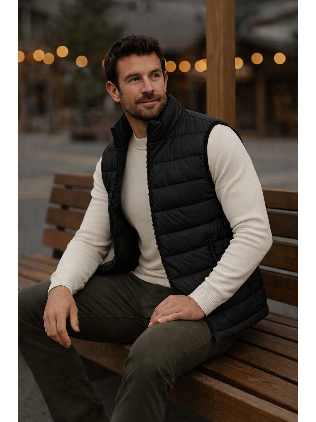 Erkek Astarlı Kışlık Cepli Fermuarlı Siyah Şişme Yelek-1