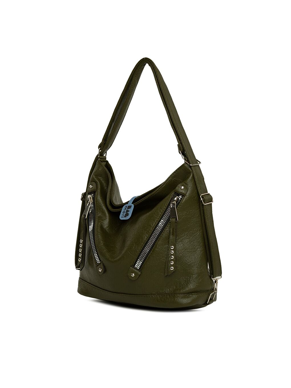 Haki Yumuşak Dokulu Çift Çapraz Fermuarlı Askılı ve Sırt Salaş Çanta-1