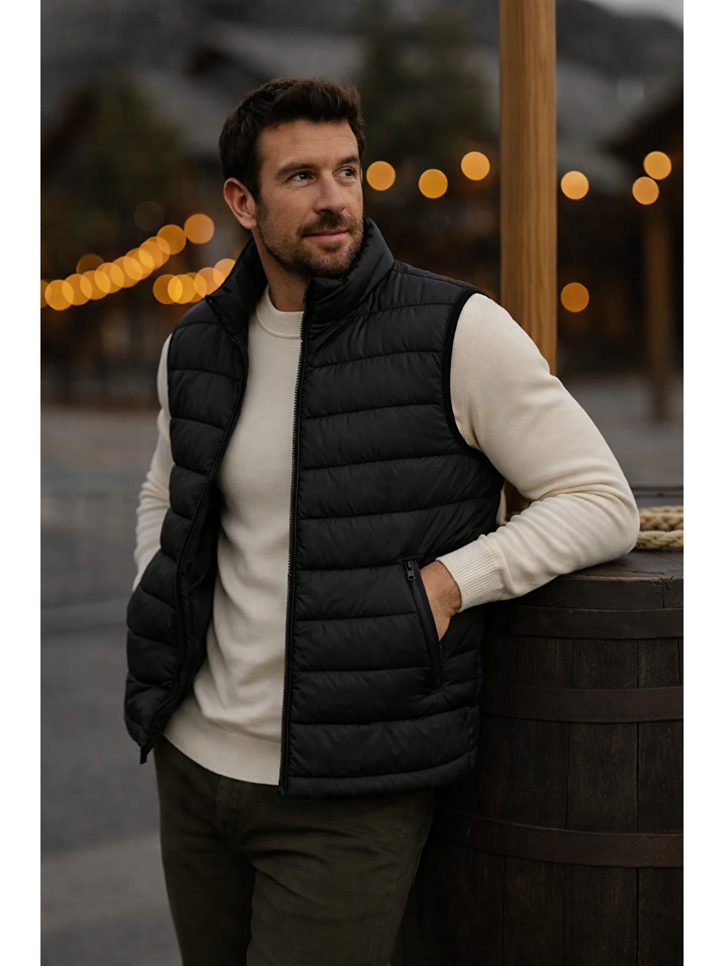 Erkek Astarlı Kışlık Cepli Fermuarlı Siyah Şişme Yelek-2