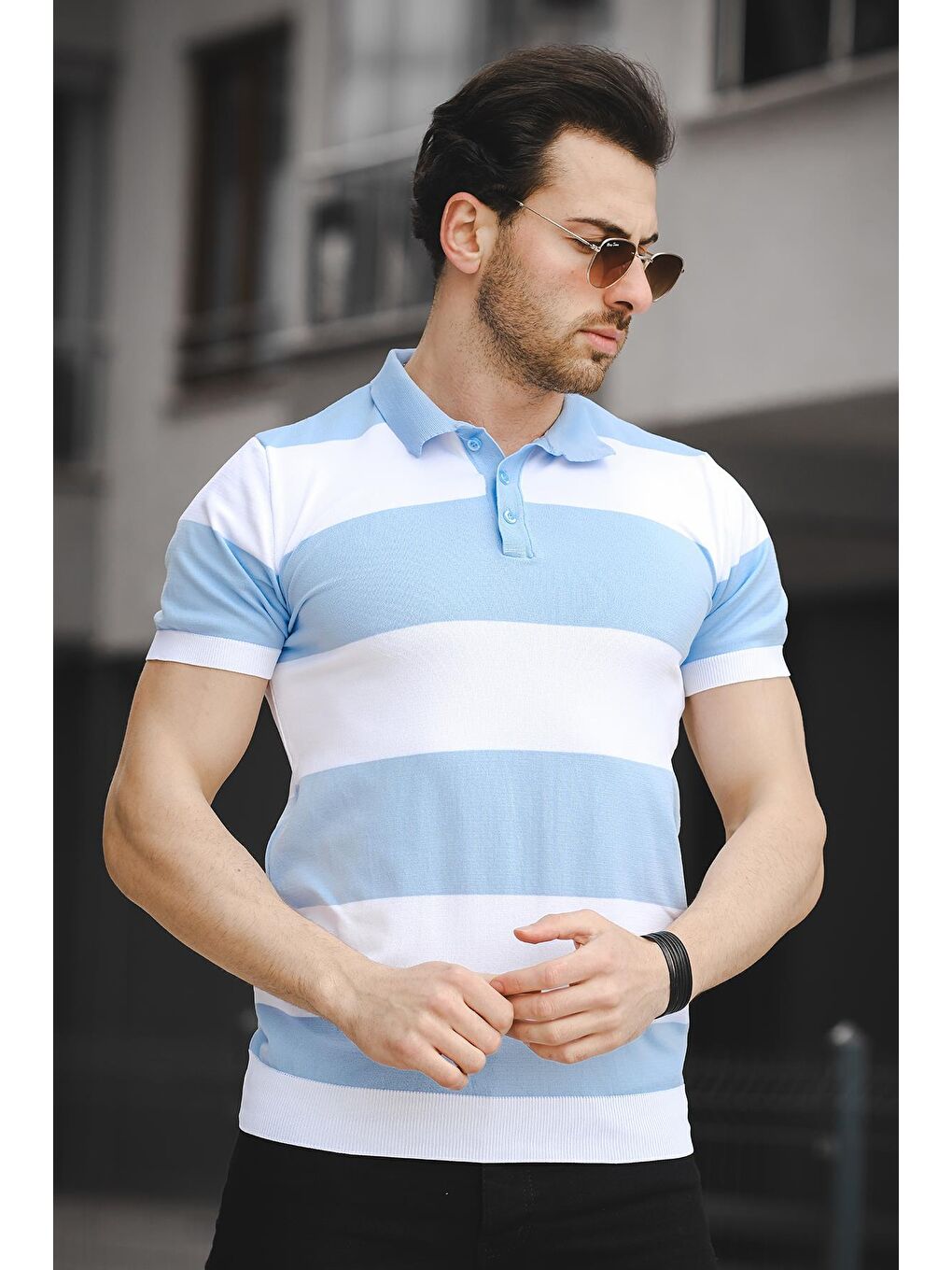 Turkuaz Ht 340016 Çift Renk Bisiklet Yaka Erkek Triko Tişört-1