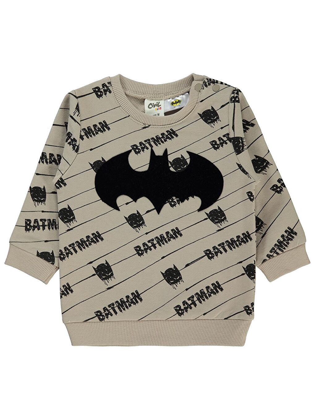 Civil Açık Bej Batman Erkek Bebek Sweatshirt 6-18 Ay Açık Bej