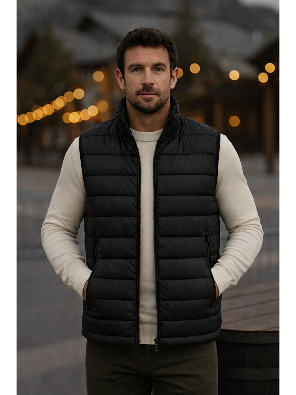 Erkek Astarlı Kışlık Cepli Fermuarlı Siyah Şişme Yelek-4
