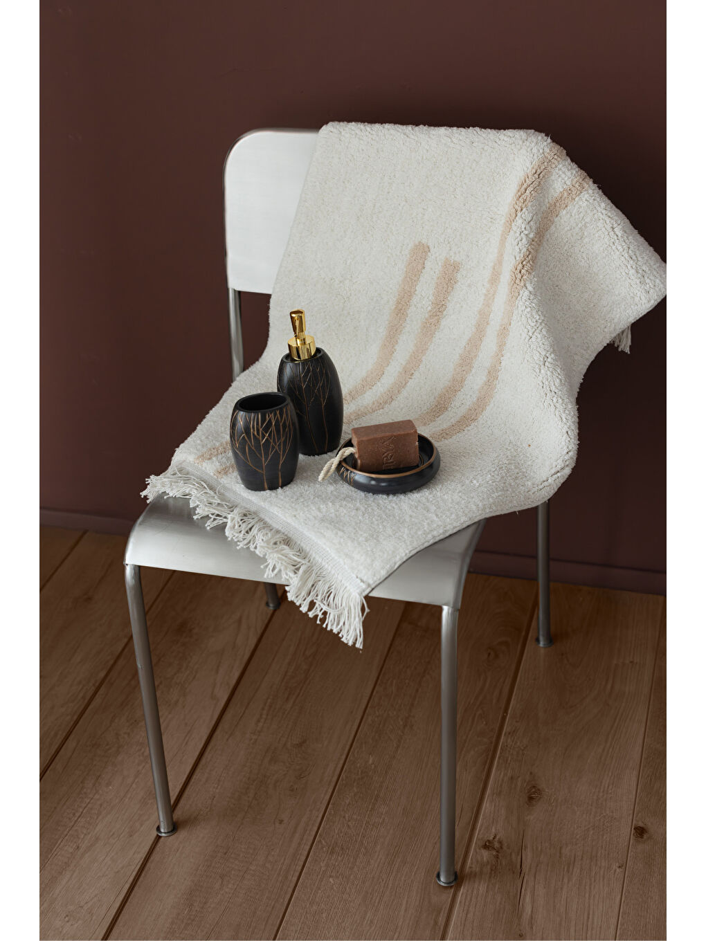 Ekru Bound Tekli Banyo Paspası %100 Pamuk 50x80 cm Beyaz