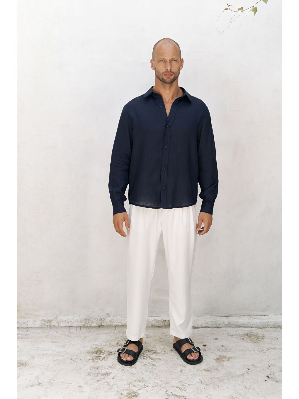 Bice Lacivert Keten Oversize Erkek Gömlek-2