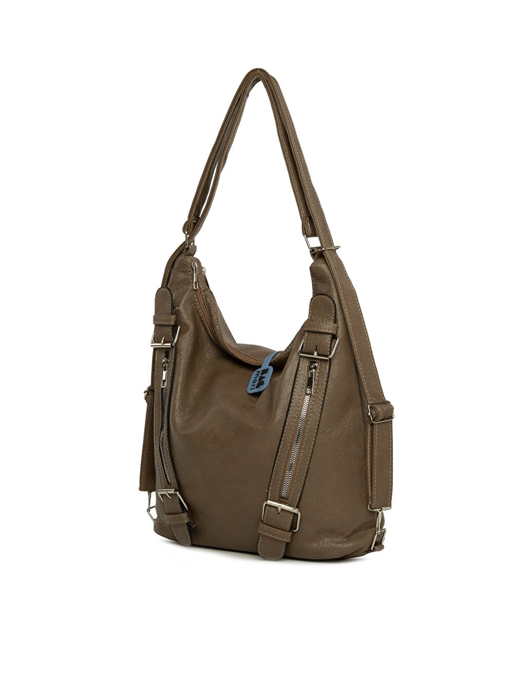 Bej Yumuşak Dokulu Kemer Detaylı Askılı ve Sırt Salaş Çanta-1