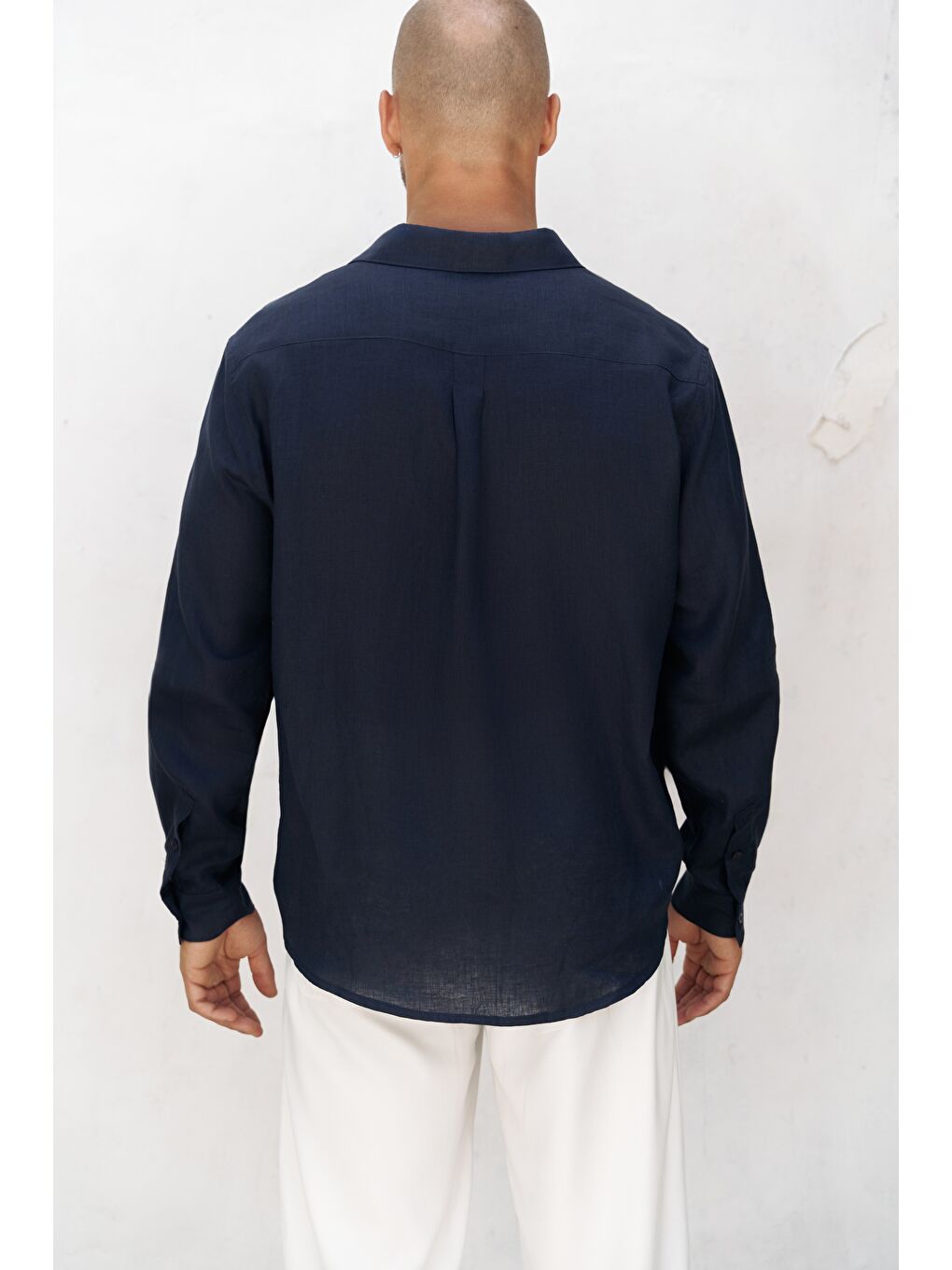Bice Lacivert Keten Oversize Erkek Gömlek-4