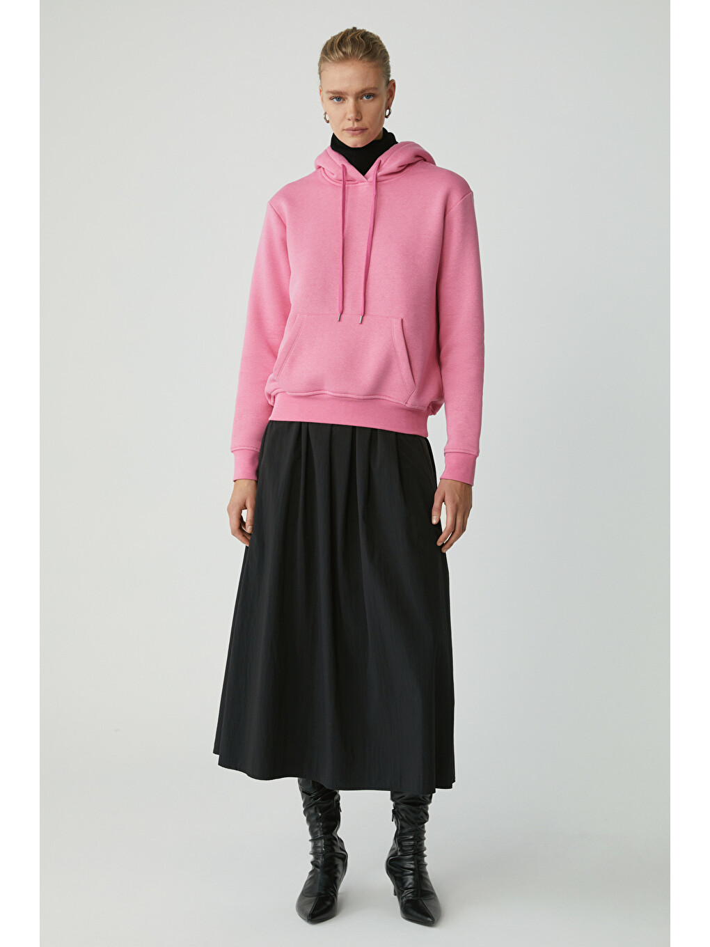 Diane Kadın İçi Polarlı Yumuşacık Comfort Fit Kapüşonlu Pembe Sweatshirt-1