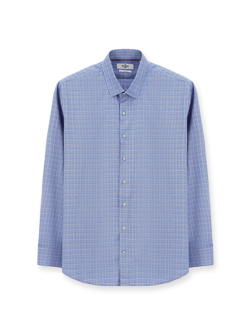 Mavi Uzun Kol Slim Fit Dar Kesim Klasik Desenli Pamuk Gömlek